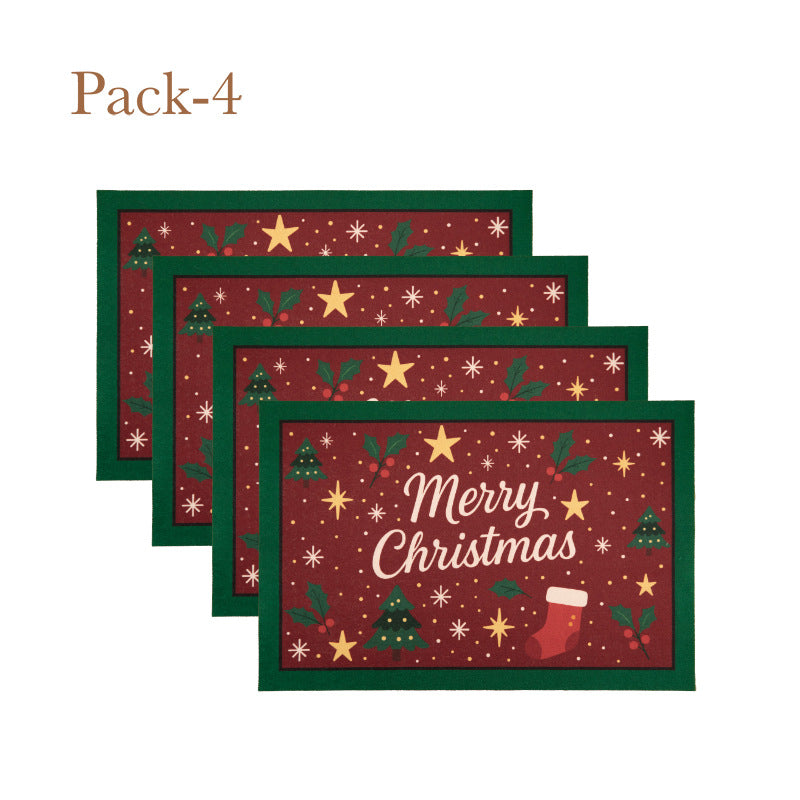 Christmas Placemat Set with Merry Lettering and Holly Accents | Red and Green Scalloped Table Mats | Flat Wipe Clean Decorations