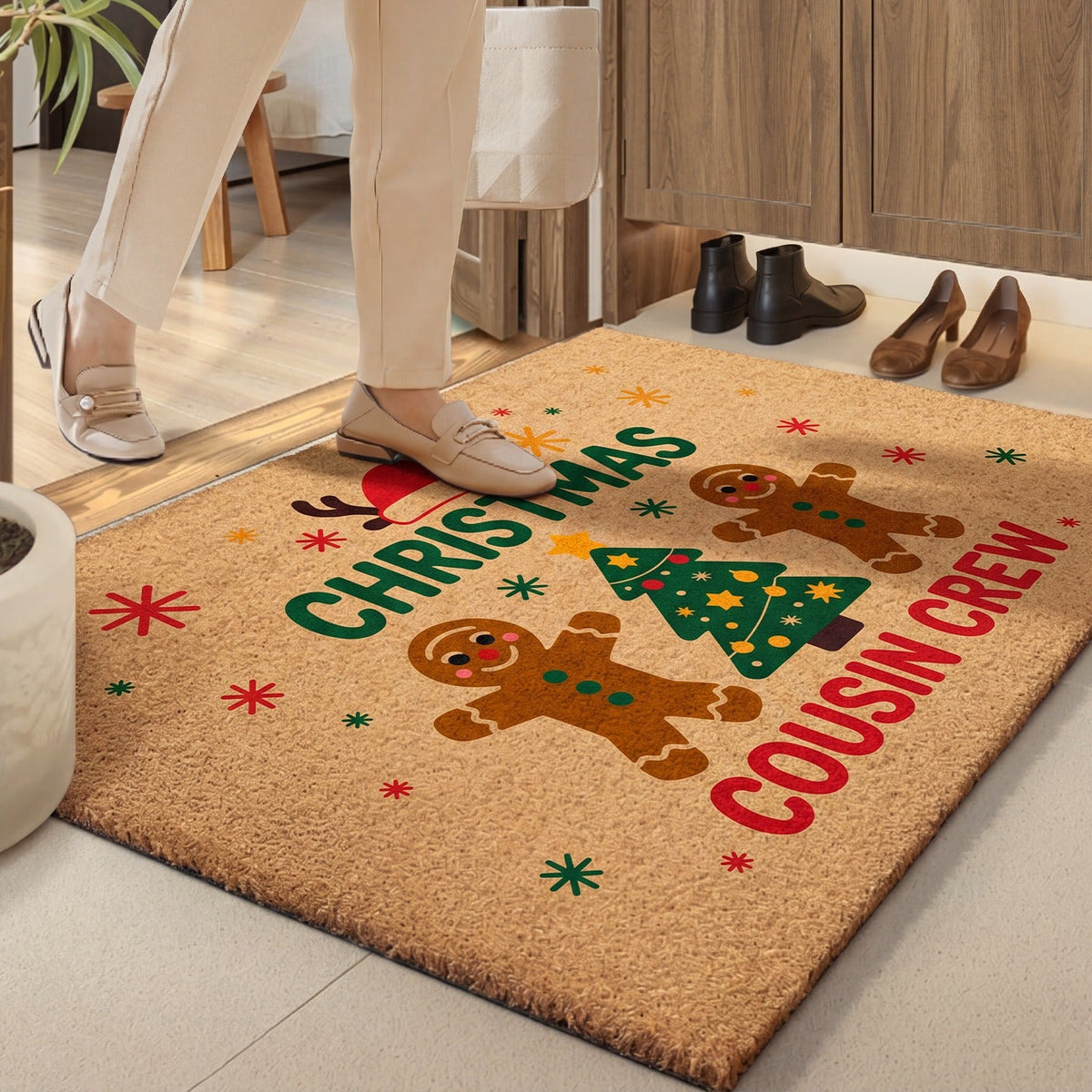Christmas Welcome Door Mat with Gingerbread Men and Snowflakes | Non-Slip Bottom, Heavy Traffic Build | Entryway Patio Decor