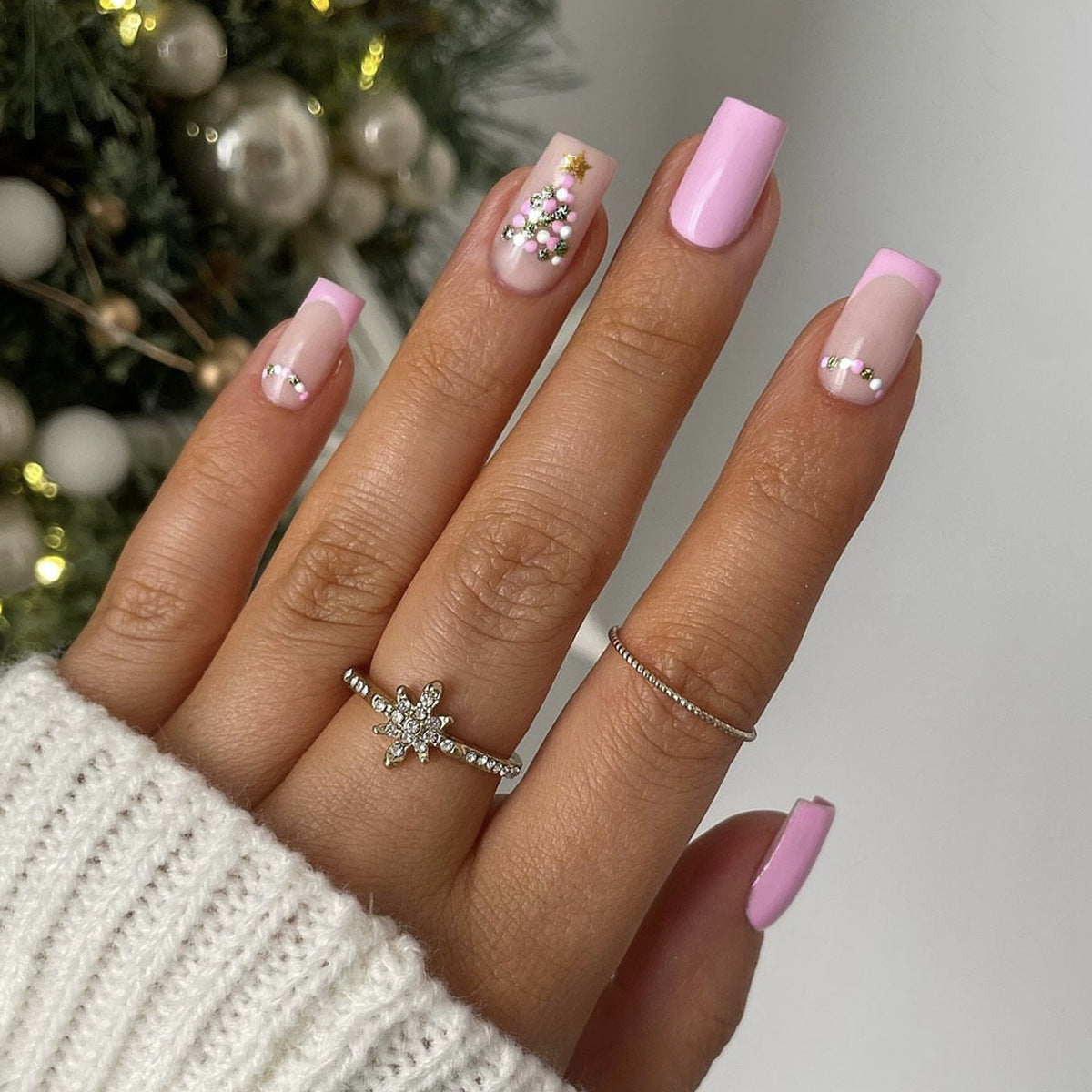 Glitter Xmas Tree Nails with Festive Shine | Christmas Press On Nail Art | Easy Winter Manicure for Home Parties