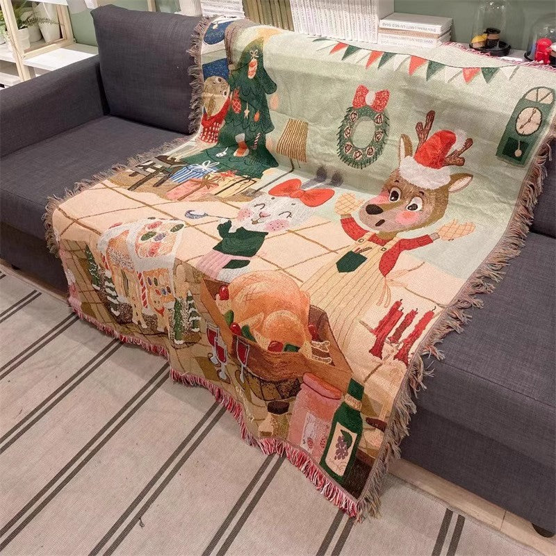 Christmas Tapestry Throw Blanket with Snowman and Trees | Soft Warm Fabric for Sofa and Bed | Four Festive Designs