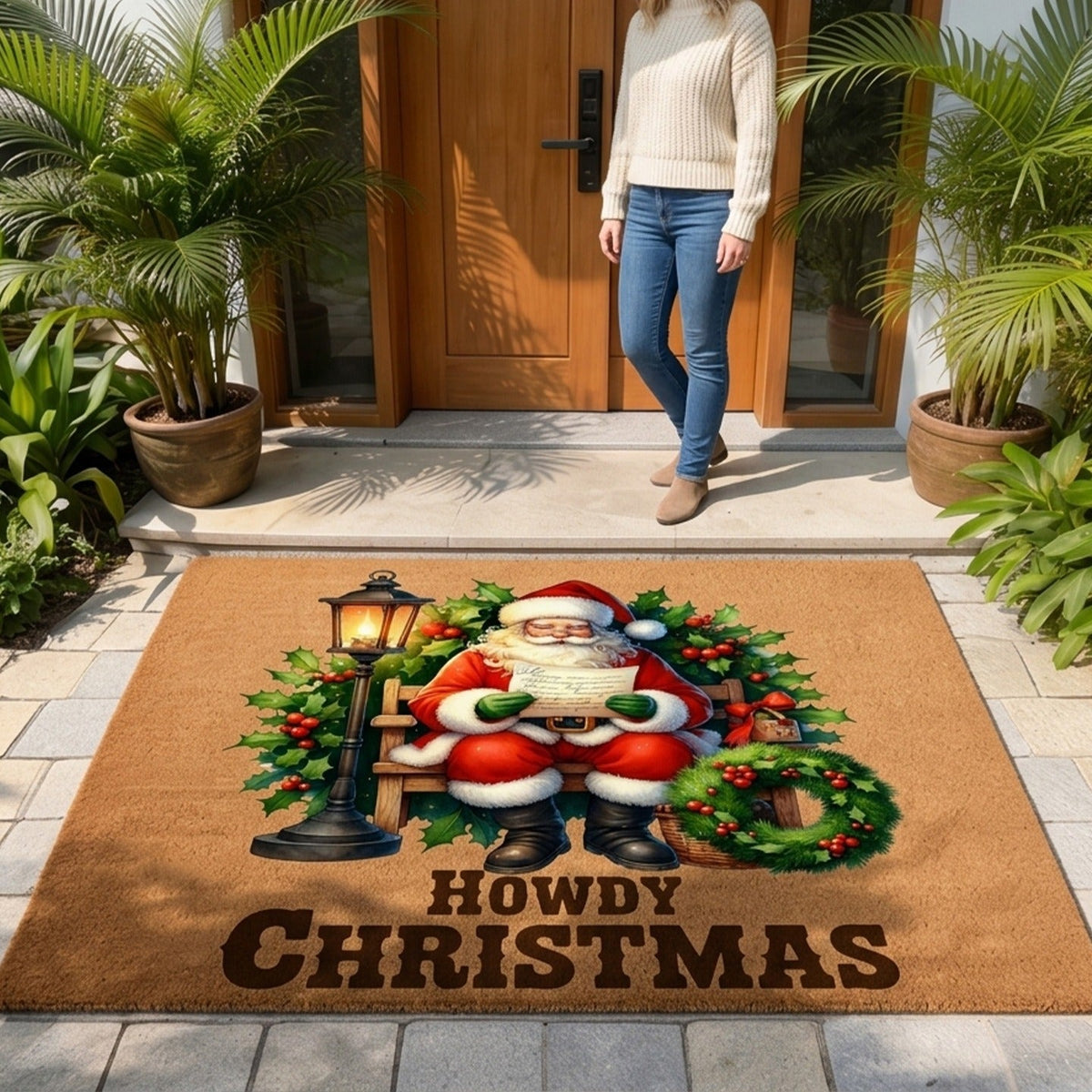 Christmas Welcome Door Mat with Gingerbread Men and Snowflakes | Non-Slip Bottom, Heavy Traffic Build | Entryway Patio Decor