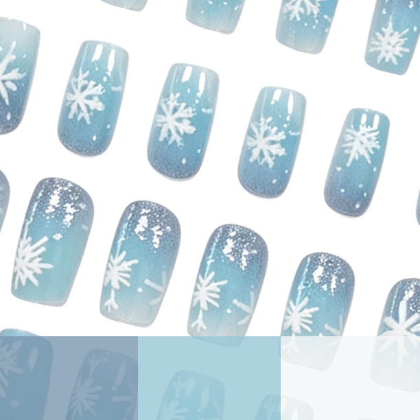 Frosted Snowflake Christmas Nails in Icy Blue | Press-On Set with Adhesive Tabs and File | Break-Resistant Gel Formula