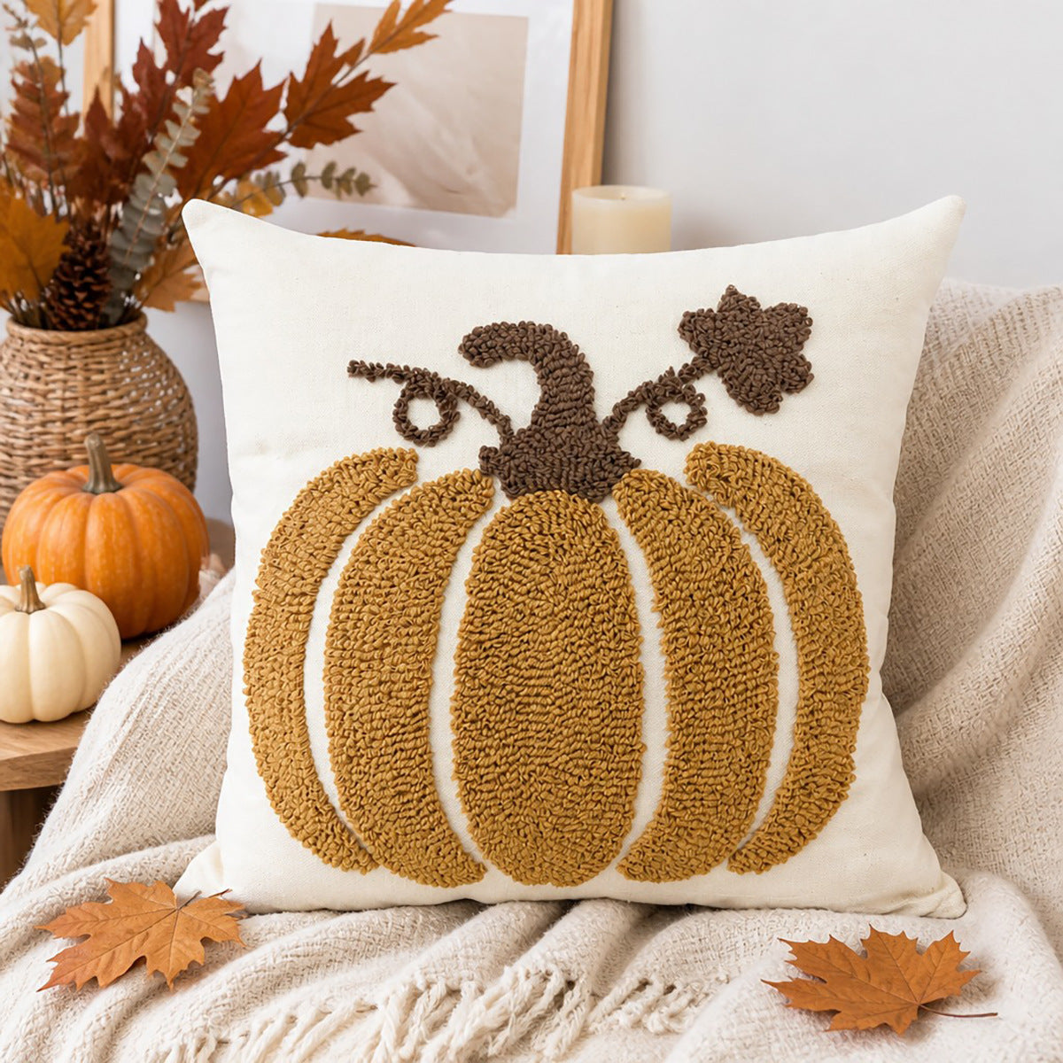 Halloween Pumpkin Throw Pillow | Available in 8 Colors and 2 Sizes | Plush Accent for Sofas, Chairs, and Beds