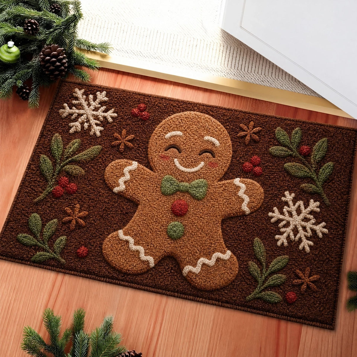 Christmas Door Mat with Santa, Reindeer and Gingerbread Prints | Non-Slip Backing, Weather Resistant Fibers | 4 Sizes