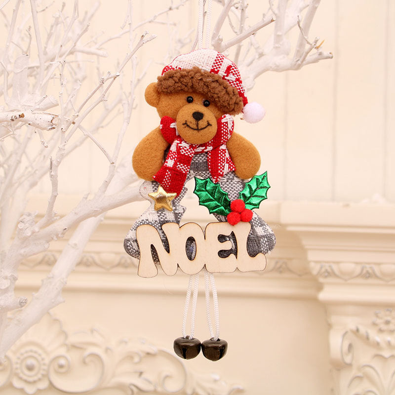 Christmas Plush Figure with a NOEL or JOY Sign | Bear, Santa, Snowman or Reindeer on Legs | 4 Hanging Decorations for a Garland