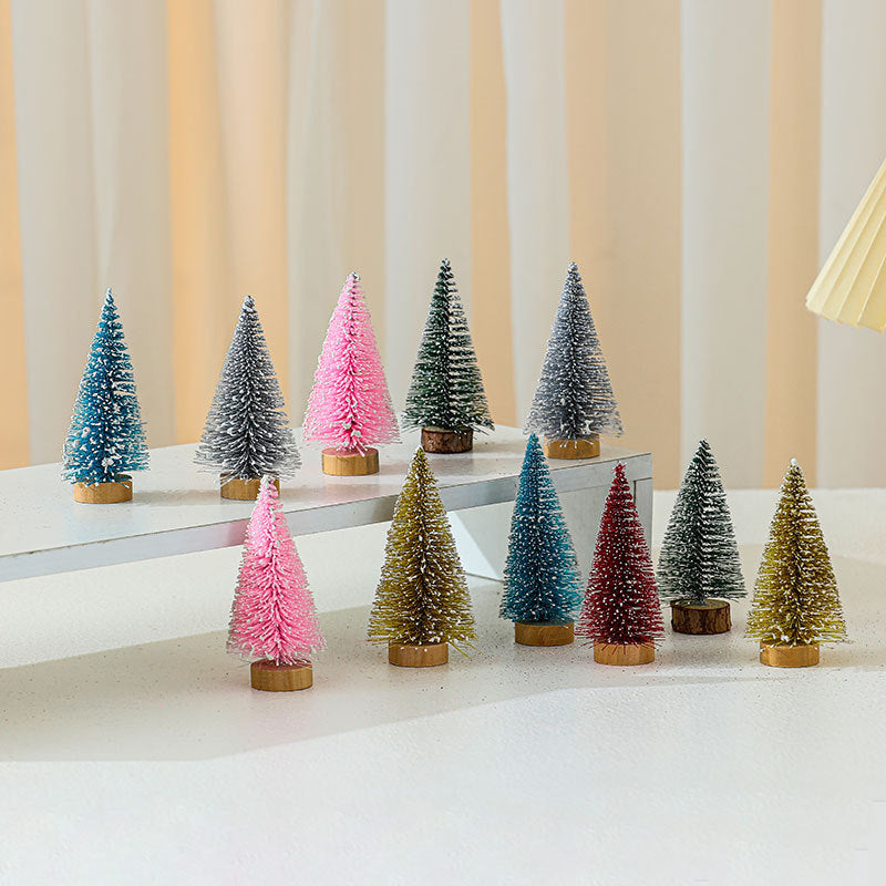 Miniature Christmas Tree Figures, Set of Four Heights | Realistic Conifer Detail | Tabletop and Mantel Decorations