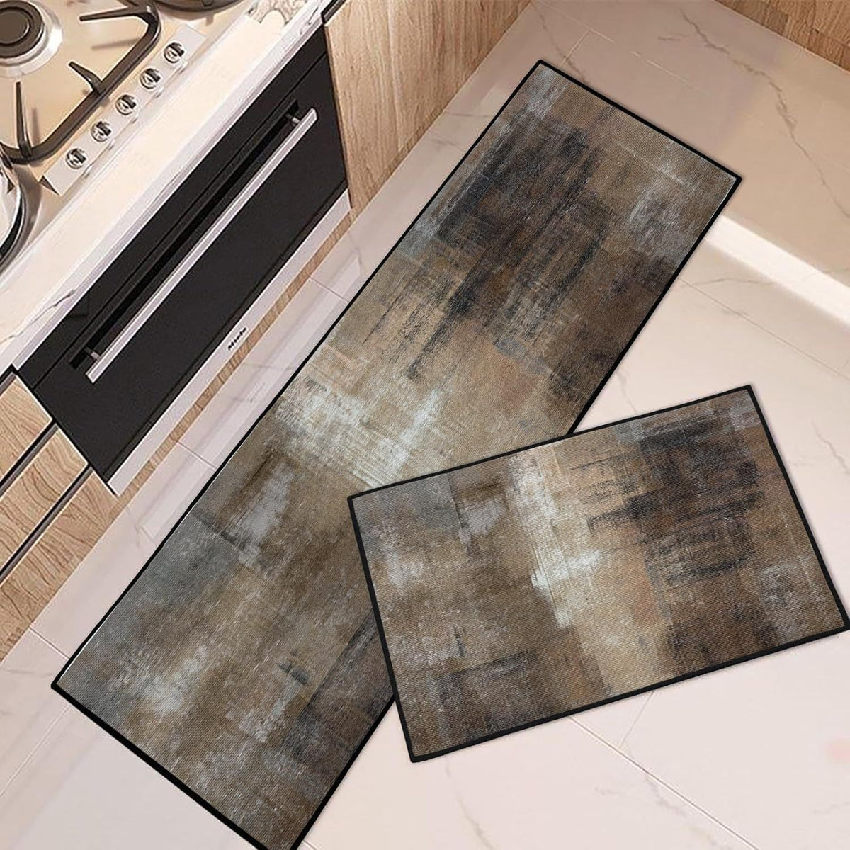Geometric Kitchen Rug Set with Color Block Print | Non-Slip Runner and Mat for Sink and Stove | 5 Designs
