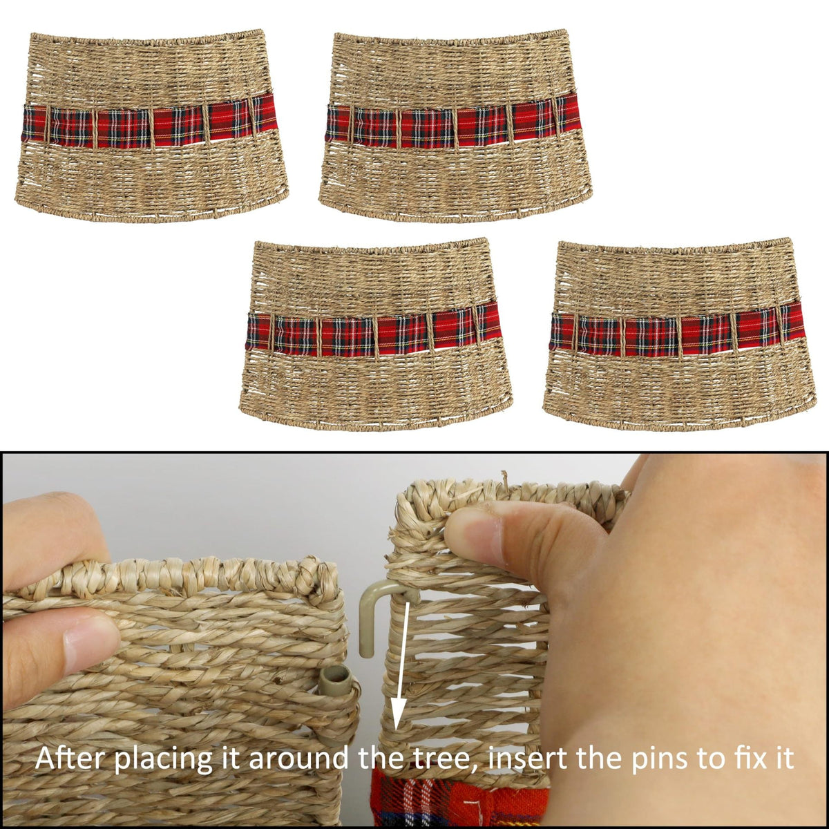 Woven Christmas Tree Stand Cover in Natural Fibres | Rustic Xmas Basket for the Base in Red or Green | Festive Decor