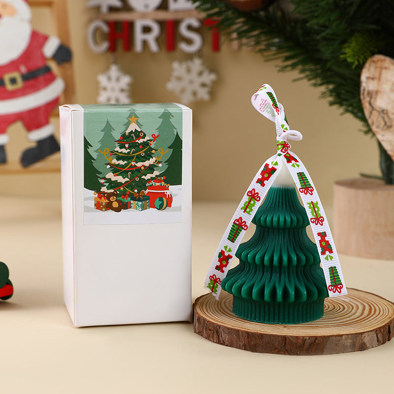 Hand Poured Soy Christmas Tree Candle with Ribbon Loop | Hangs on a Wreath or Garland | Festive Holiday Decorations in a Gift Box