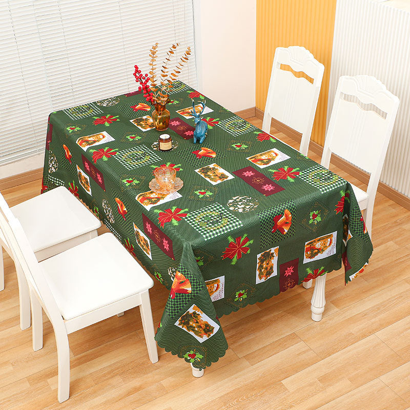 Christmas Tablecloth with Reindeer, Snowmen and Seasonal Motifs | Stain-Resistant Weave, Machine Washable | 4 Colorways