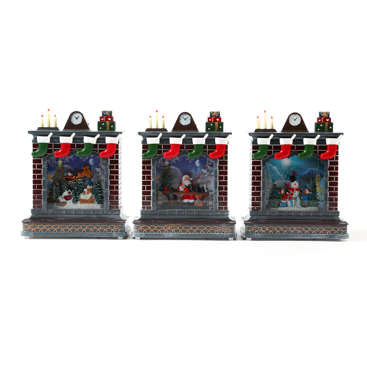 Fireplace Decoration with Christmas Lights | Stockings and Clock Detail | On Off Switch for Mantel or Shelf Display