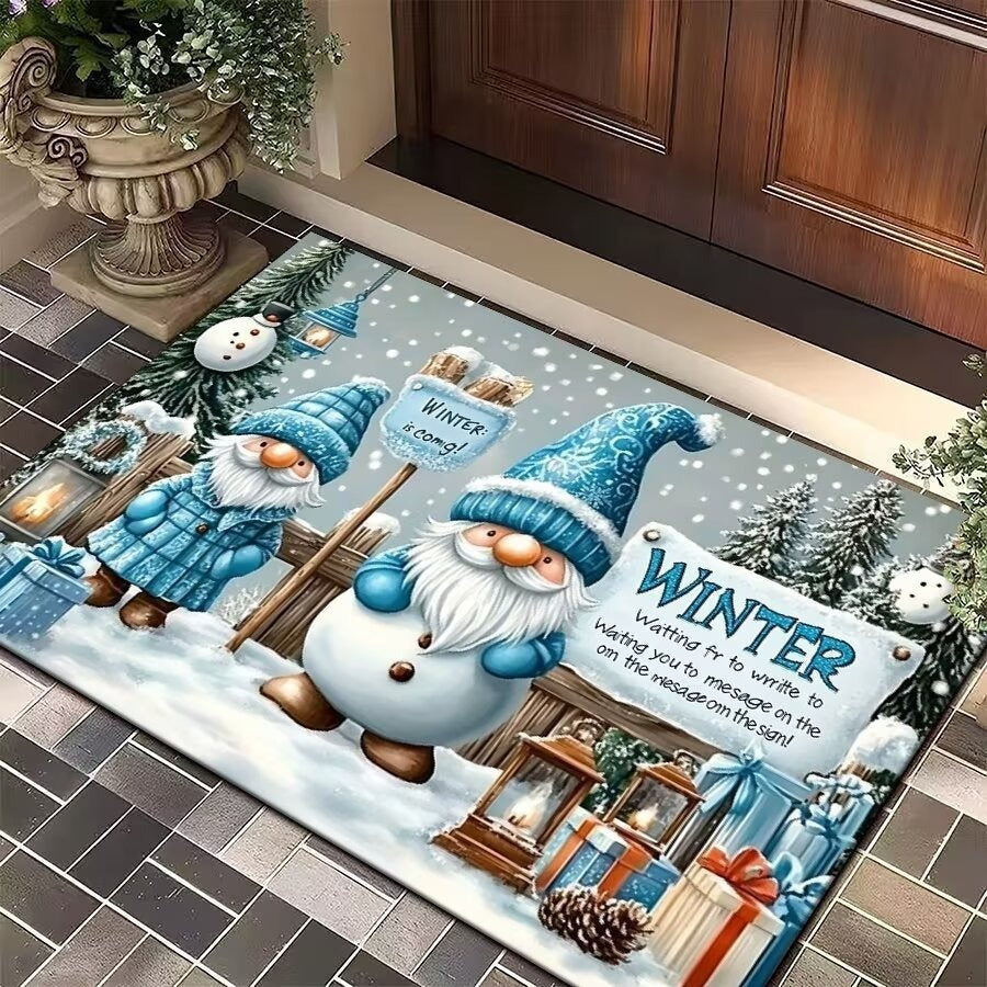Christmas Door Mat with Bells, Holly and Red Bow Print | Durable Low Profile Entrance Rug | Three Sizes, Five Festive Designs