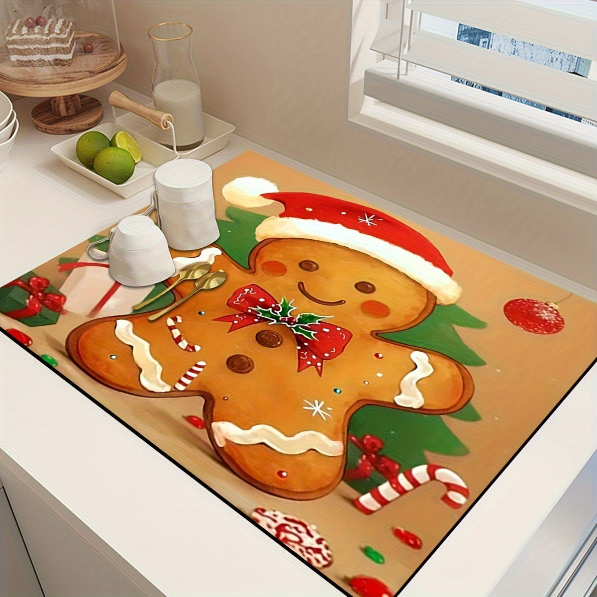 Festive Christmas Kitchen Rug with Holiday Print | Non-Slip Indoor Mat, Easy to Wipe Clean | Seasonal Floor Decor for Sinks