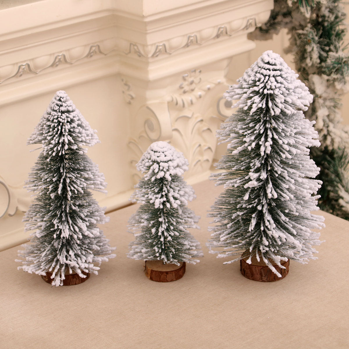 Mini Snow Covered Christmas Tree for Tabletops | Frosted Tips on a Sturdy Wooden Base | Lightweight Holiday Decorations