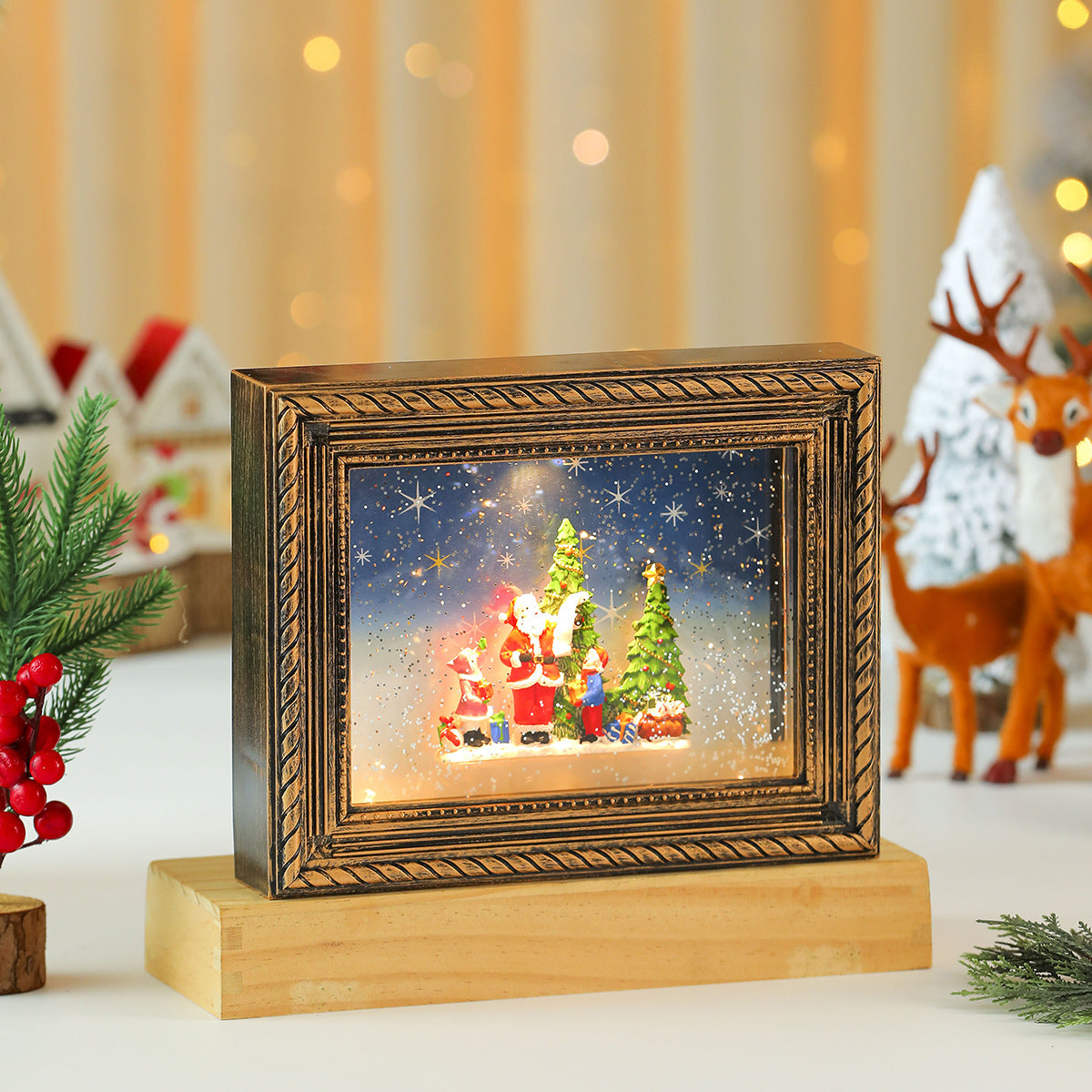 Lighted Picture Frame with a Christmas Village Scene | Snowy Truck and Cottage Designs | Warm Glow for Shelf and Mantel Displays