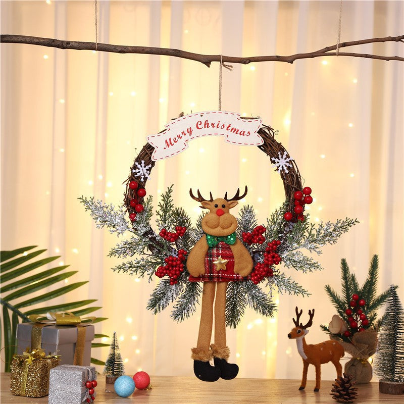 Christmas Wreath with a Felt Reindeer Face and Red Berries | Hanging Loop for Doors and Sheltered Porches | 16 Designs