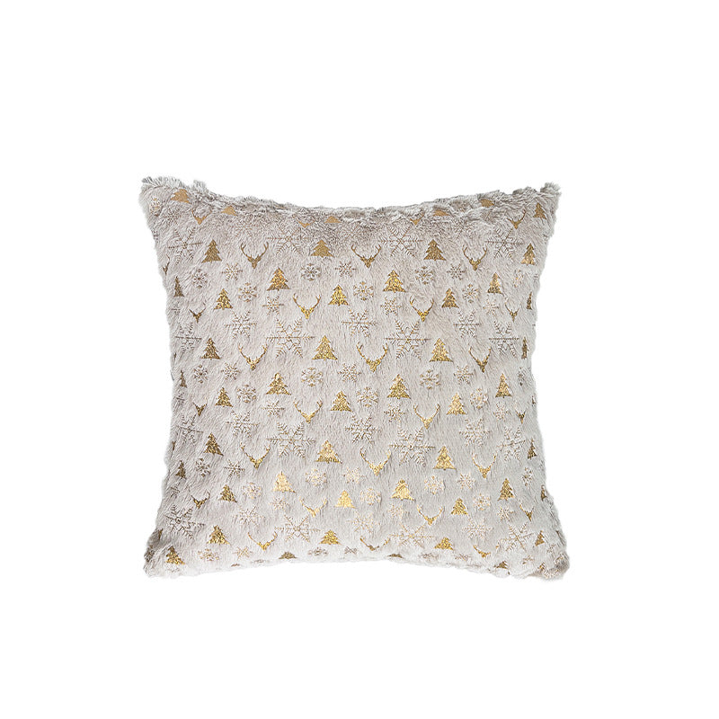 Velvet Pillow Cover with Metallic Deer and Tree Print | Hidden Zipper, Machine Washable | Christmas Decorations for Sofa