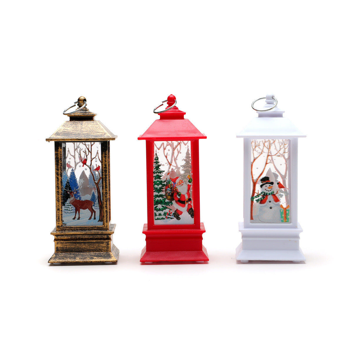Snowman Scene Christmas Decorations in a Small Flame Lantern | Glittering Trees Around the Figure | Soft Glow for Tabletops
