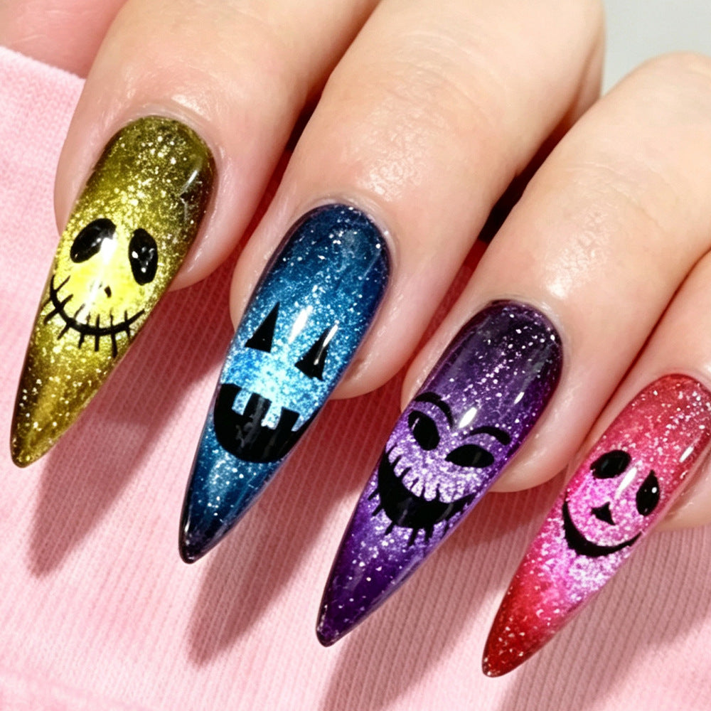 Halloween Glitter Press-On Nails | Available in Blue, Nackt | Glue-Free Application in Minutes for Parties and Nights Out