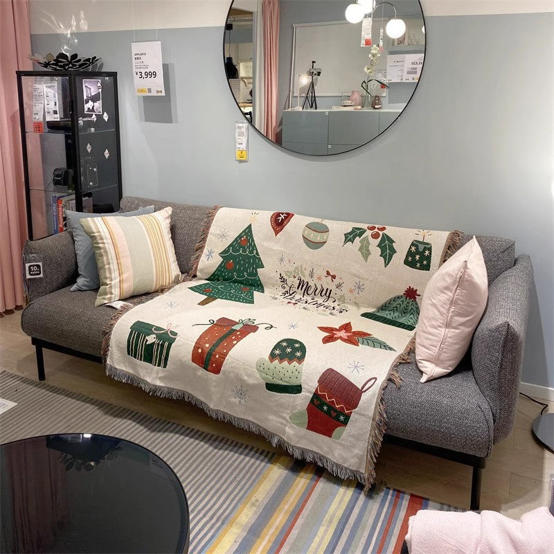 Christmas Tapestry Throw Blanket with Snowman and Trees | Soft Warm Fabric for Sofa and Bed | Four Festive Designs