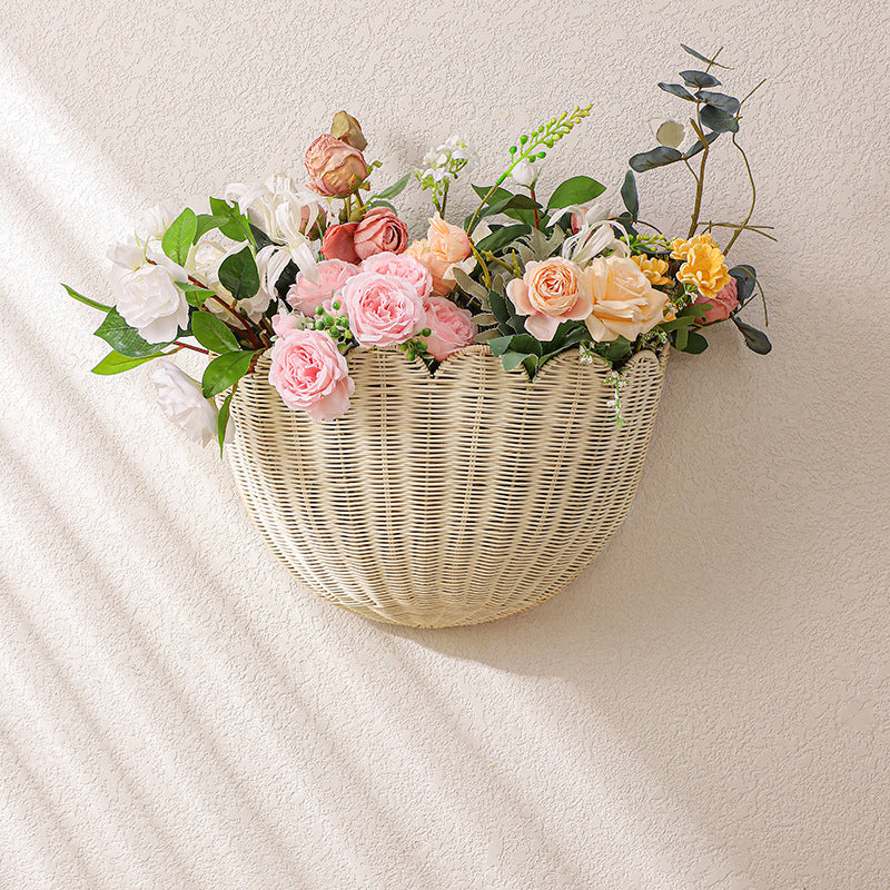 Scalloped Wall Basket Decor in Woven Rattan | Mounts Flat to Hold Plants or Small Items | 5 Finishes