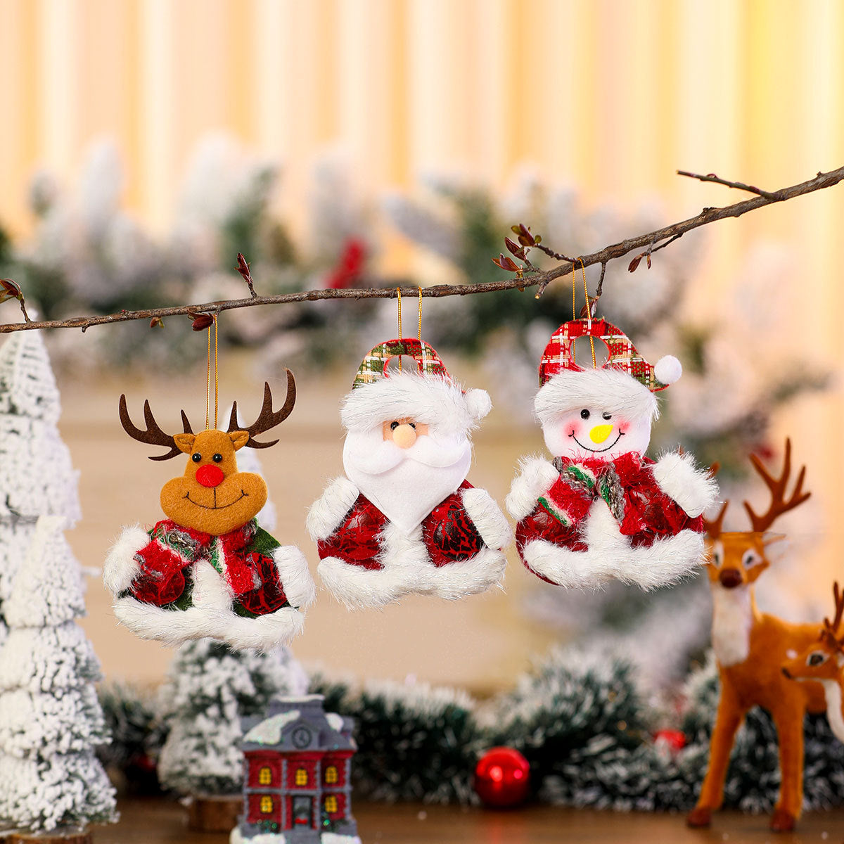 Plush Snowman Christmas Tree Ornaments with Hat and Scarf | Soft Hanging Character Decor | Indoor Holiday Decorations