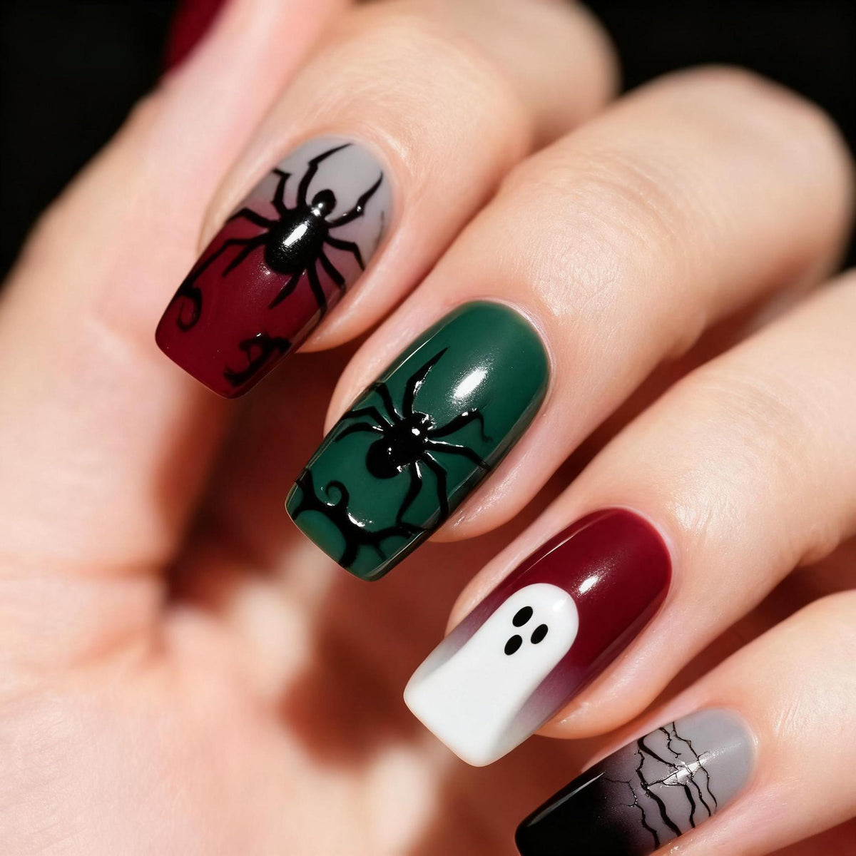 Halloween Ghost Spider Press-On Nails | Glue-Free Application in Minutes for Parties and Nights Out