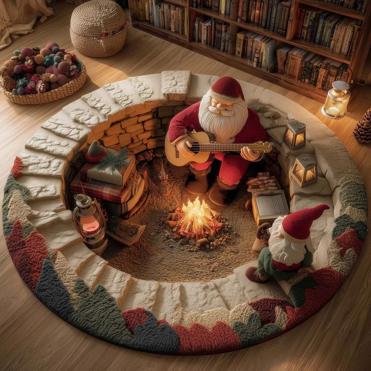 Round Christmas Rug with Festive Seasonal Motifs | Soft Plush Area Carpet for Living Rooms | Six Designs Available