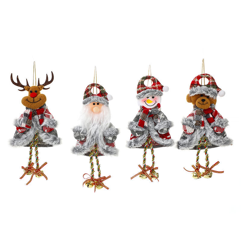 Plush Santa Figurine with Patchwork Details | Fluffy Beard and Soft Fabric Body | Christmas Decorations for Shelf or Mantel