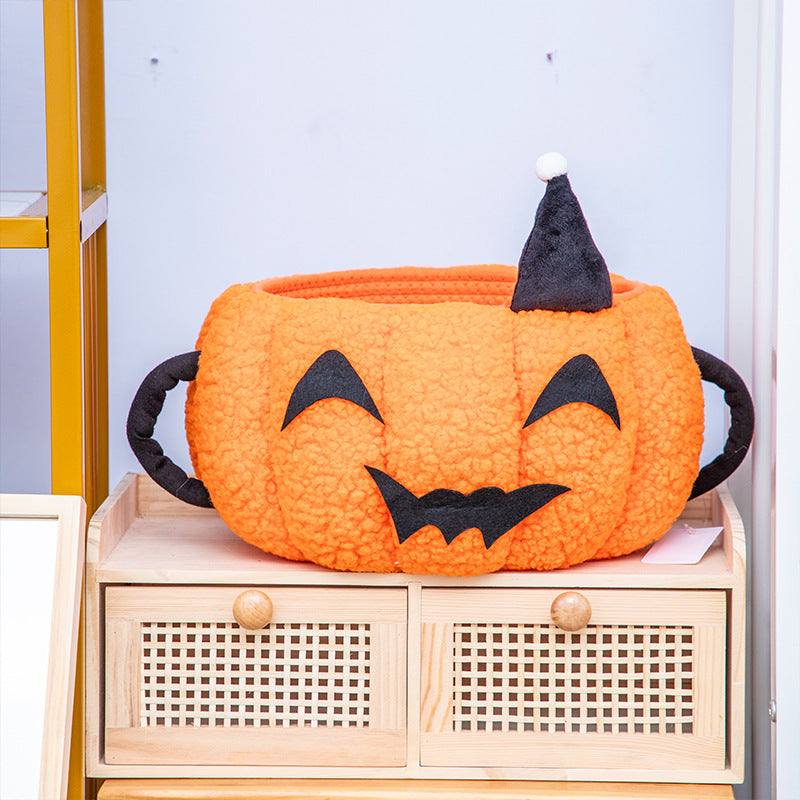 Halloween Pumpkin Decorative Basket | Available in Orange, Beige | Holds Treats and Decorations, Then Stores Them After