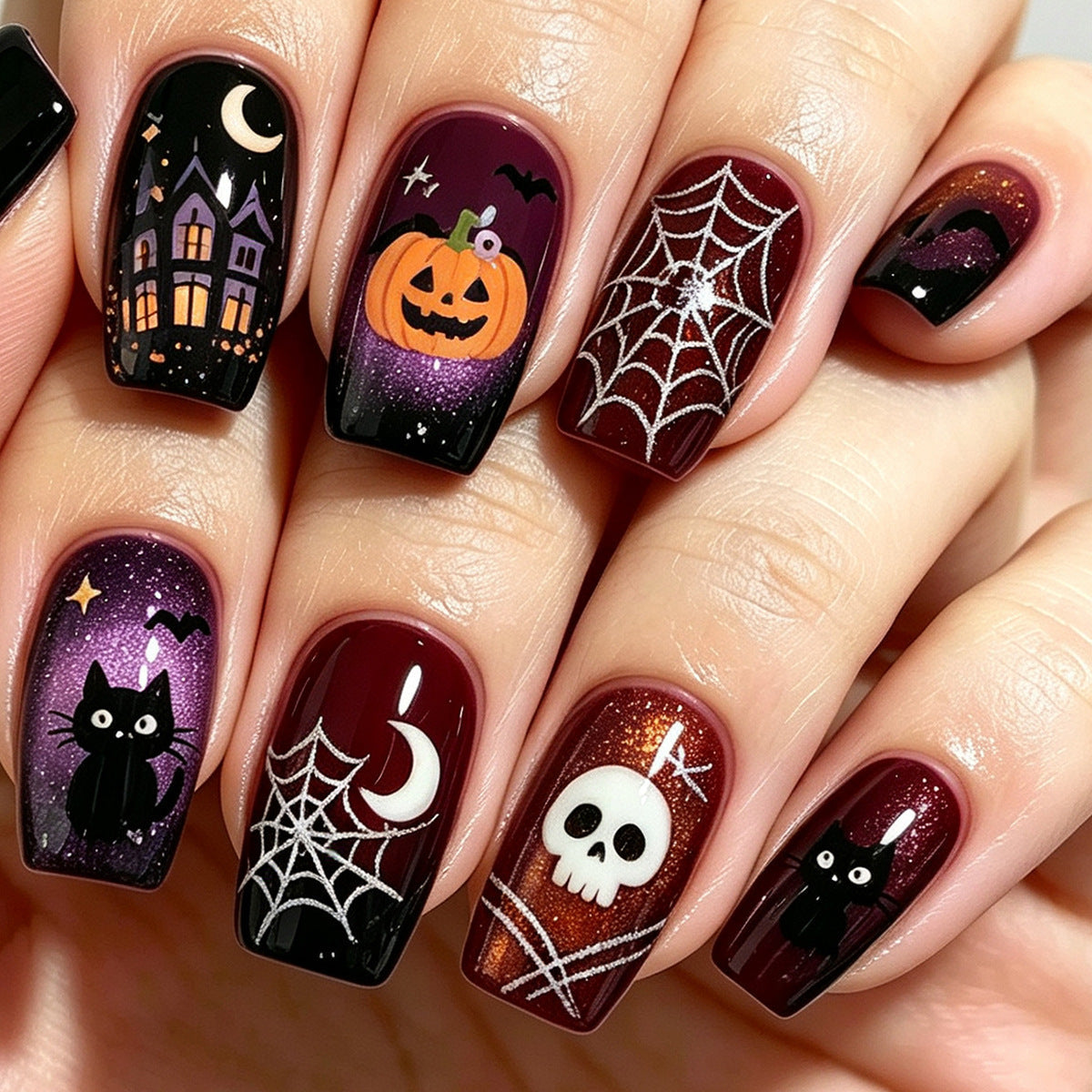 Halloween Press-On Nails | Available in White | Glue-Free Application in Minutes for Parties and Nights Out