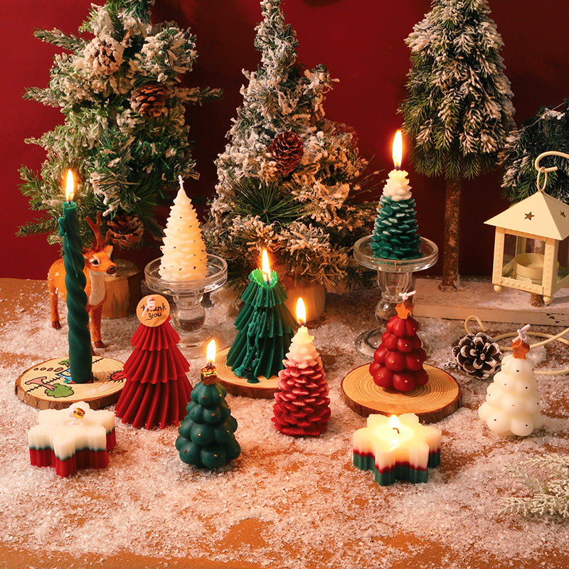 Bubble Christmas Tree Candle with Star Top | Hand Poured Wax, Cotton Wick | Holiday Centerpieces for Mantel and Tabletop