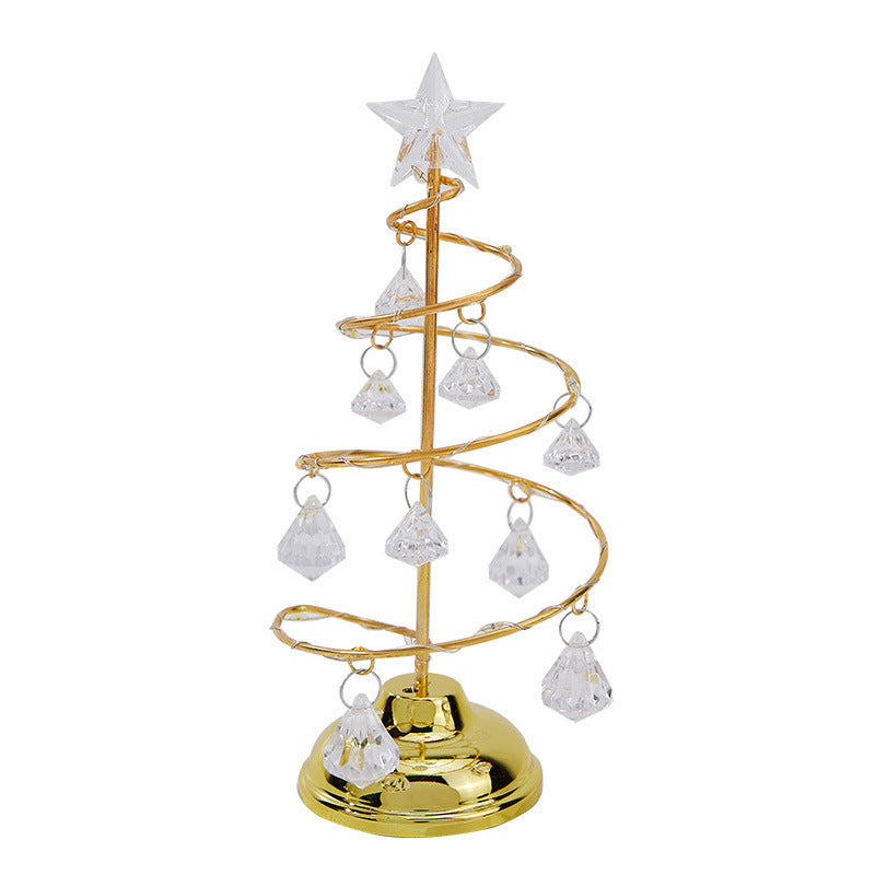 Spiral Mini LED Christmas Tree Lights with Clear Crystal Drops | Star Topper in Gold or Silver | Warm Tabletop Holiday Decor