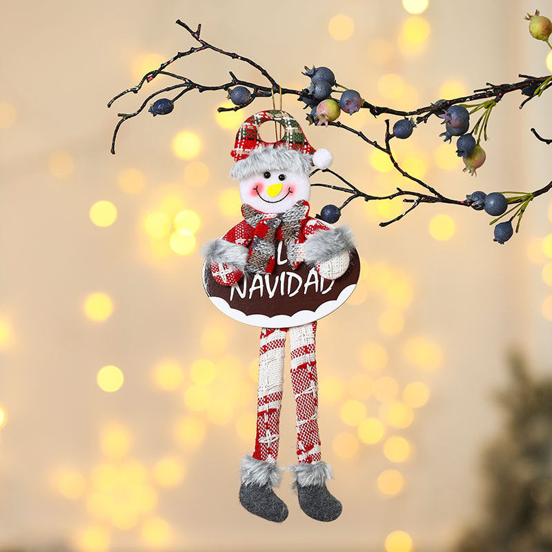 Hanging Snowman Figure in Fabric and Felt | Long Dangling Legs and a Cozy Hat | Shelf and Christmas Tree Decorations