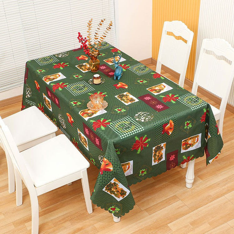 Christmas Tablecloth with Reindeer, Snowmen and Seasonal Motifs | Stain-Resistant Weave, Machine Washable | 4 Colorways