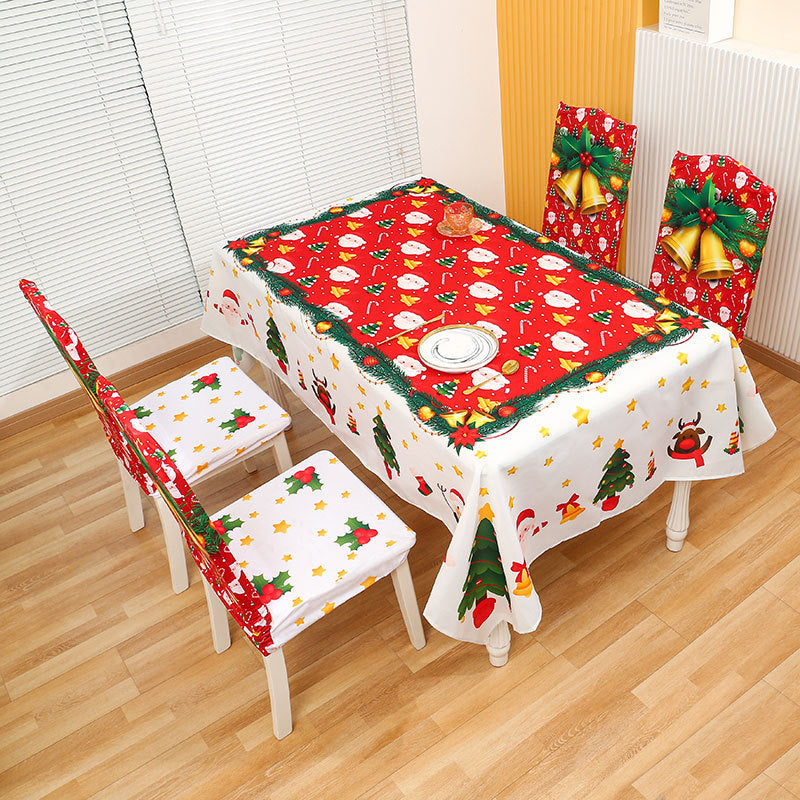 Christmas Tablecloth with Santa Figures and Festive Lettering | Stain-Resistant Fabric, Wipe or Machine Wash | 7 Designs