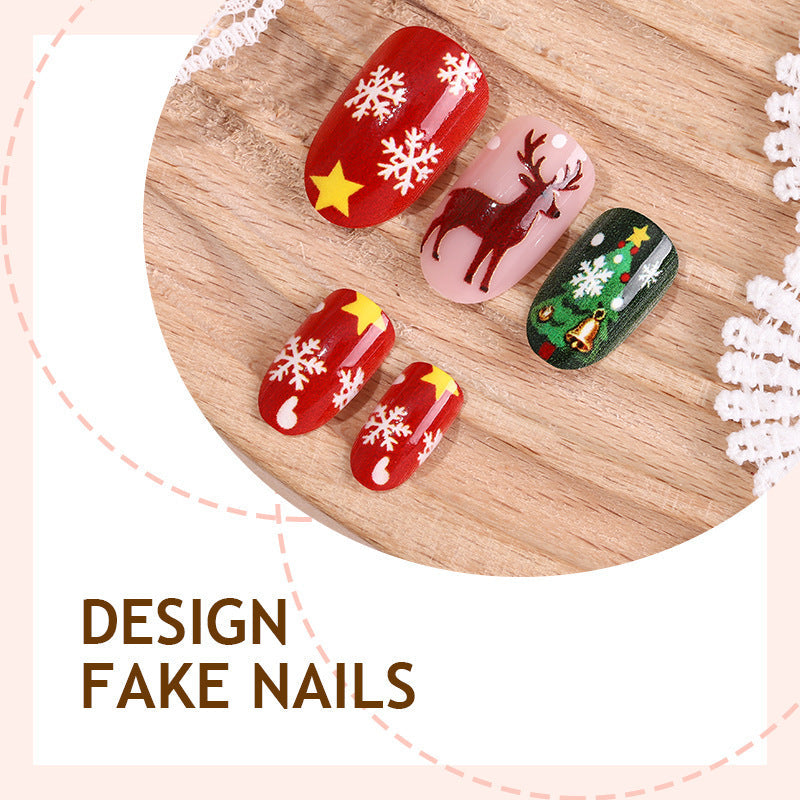 Star and Snowflake Christmas Fingernails with Santa Motifs | Glossy Press On Nails | Festive Winter Manicure Kit