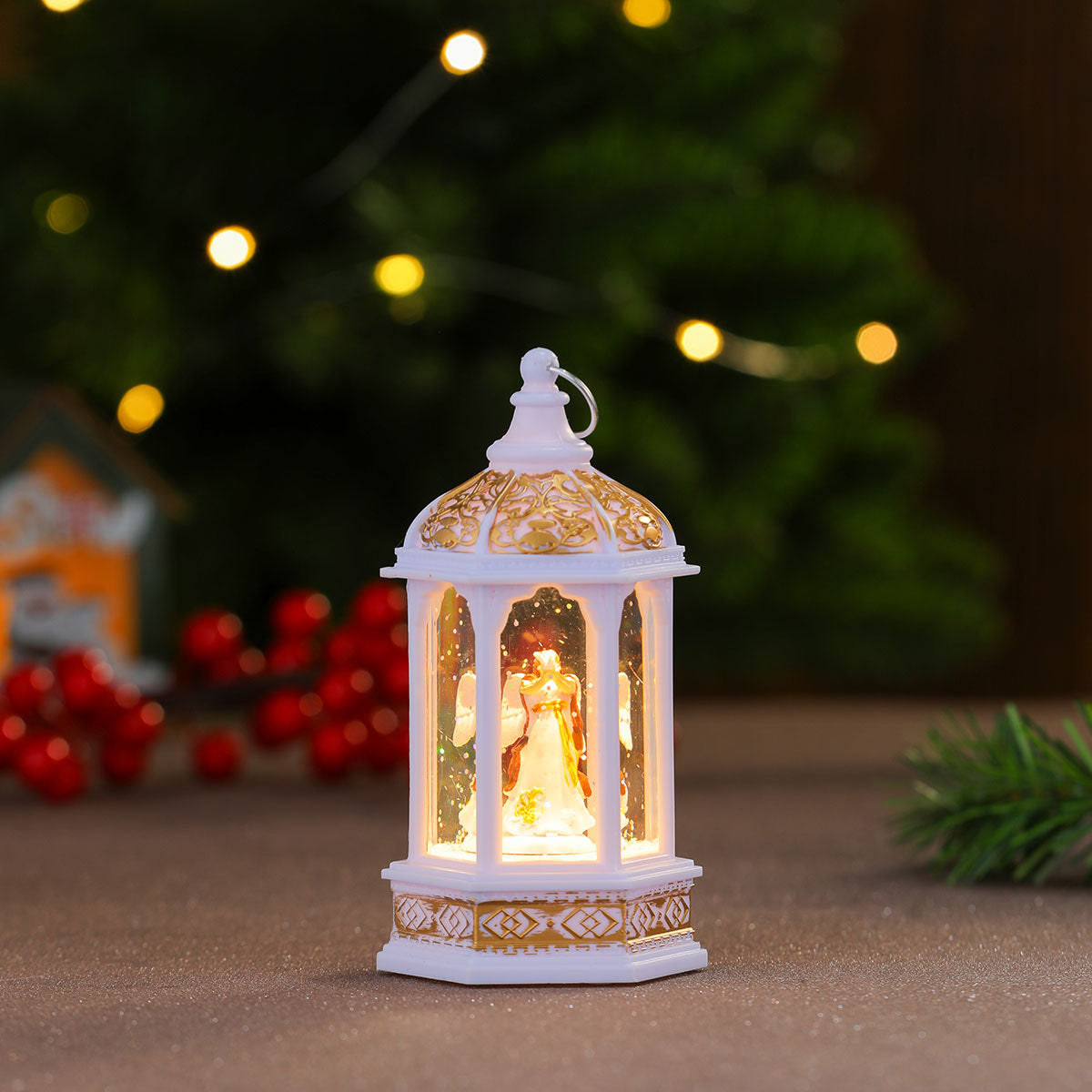 Ornate Christmas Lanterns with a Painted Holiday Figure Inside | Soft LED Light, Just Add Batteries | Cozy Accent for Any Room