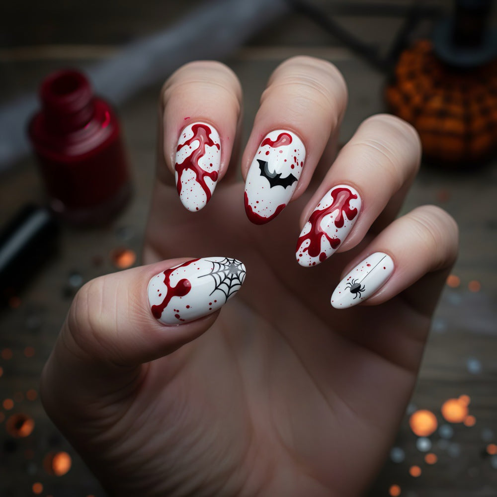 Halloween Press-On Nails | Available in White, Transparent | Glue-Free Application in Minutes for Parties and Nights Out