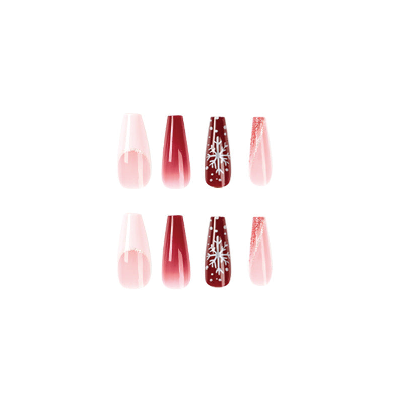 Glitter Christmas Press-On Nails in Red, White and Pink | Snowflake and Dot Detailing | Shaped for a Close Natural Fit
