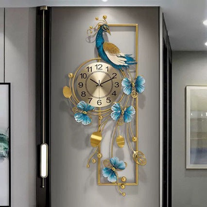 Metal Wall Clock with Peacock and Flower Cutouts | Silent Quartz Movement, Light Enough to Hang Anywhere | 2 Designs