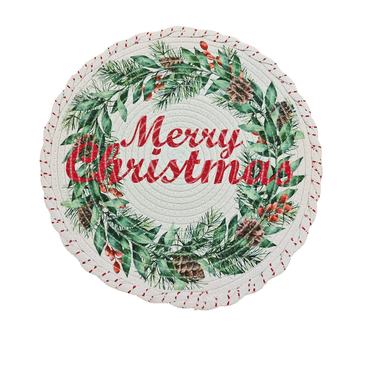 Round Braided Christmas Placemats | Santa, Tree and Reindeer Prints in Six Designs | Woven Cotton Table Decorations