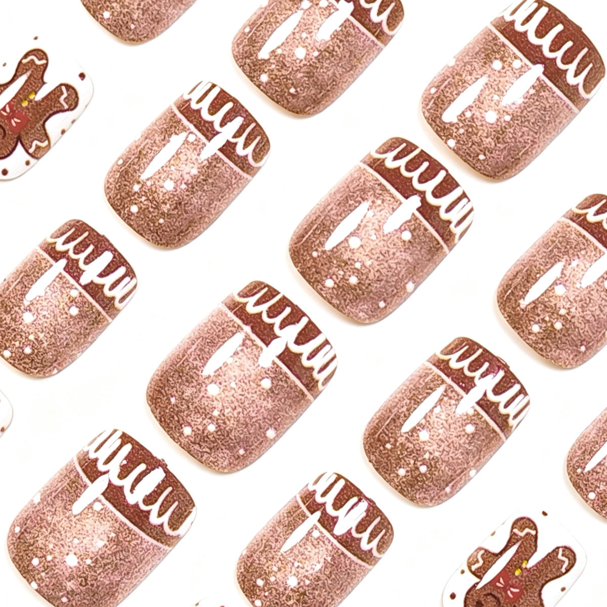 Gingerbread Nails with Glitter Finish | Christmas Nail Art Set with Winter Motifs | Festive Xmas Manicure for Office Parties