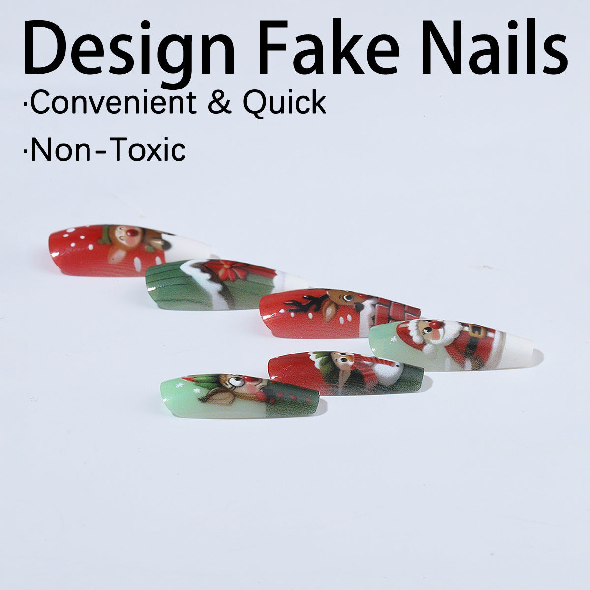 Christmas Nails with Cute Festive Motifs | Press On Nail Set in White and Two Patterns | Xmas Manicure for Family Dinners