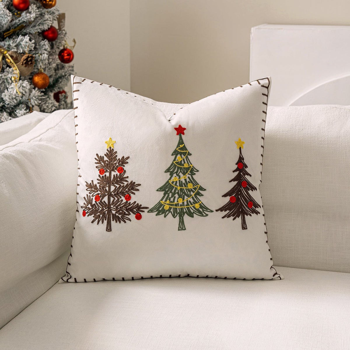 Christmas Living Room Throw Pillow Cover with Deer Silhouette | Removable Case with Discreet Zipper | 42 Designs, 17.72 x 17.72 in