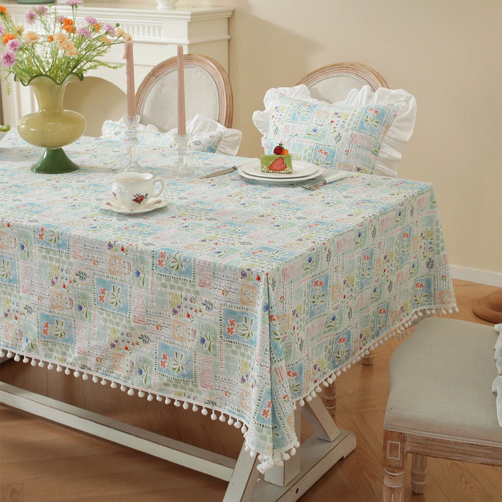 Ruffled Hem Tablecloth with Floral Pattern | Hard-Wearing Machine Washable Fabric | 3 Sizes | 4 Colors