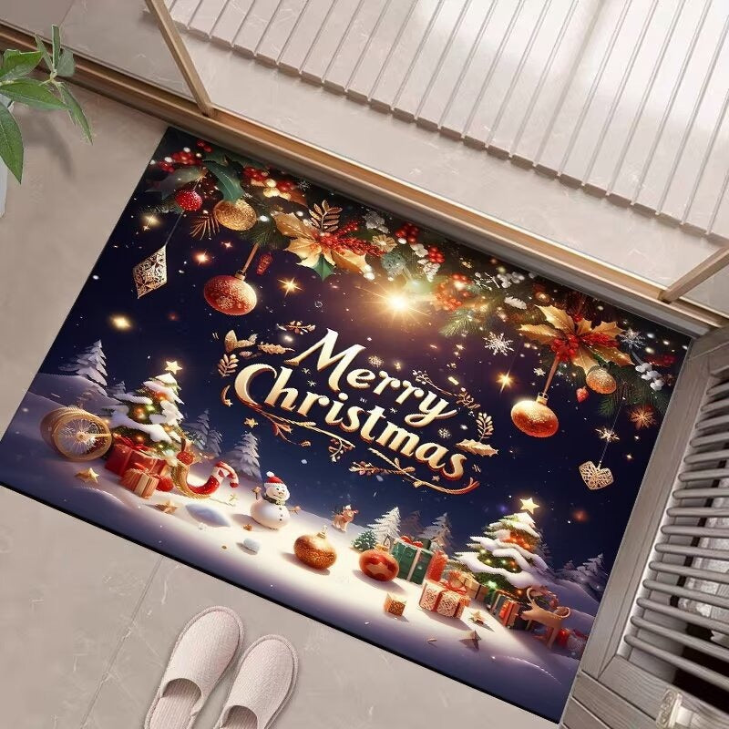 Christmas Door Mat with Merry Santa and Gift Print | Durable Fibers, Strong Underfoot Grip | Indoor Outdoor Entryway Decor