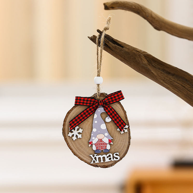 Wooden Gnome Ornaments with Xmas Lettering and Snowflakes | Jute Cord for the Christmas Tree or Door Handle | Plaid Bow