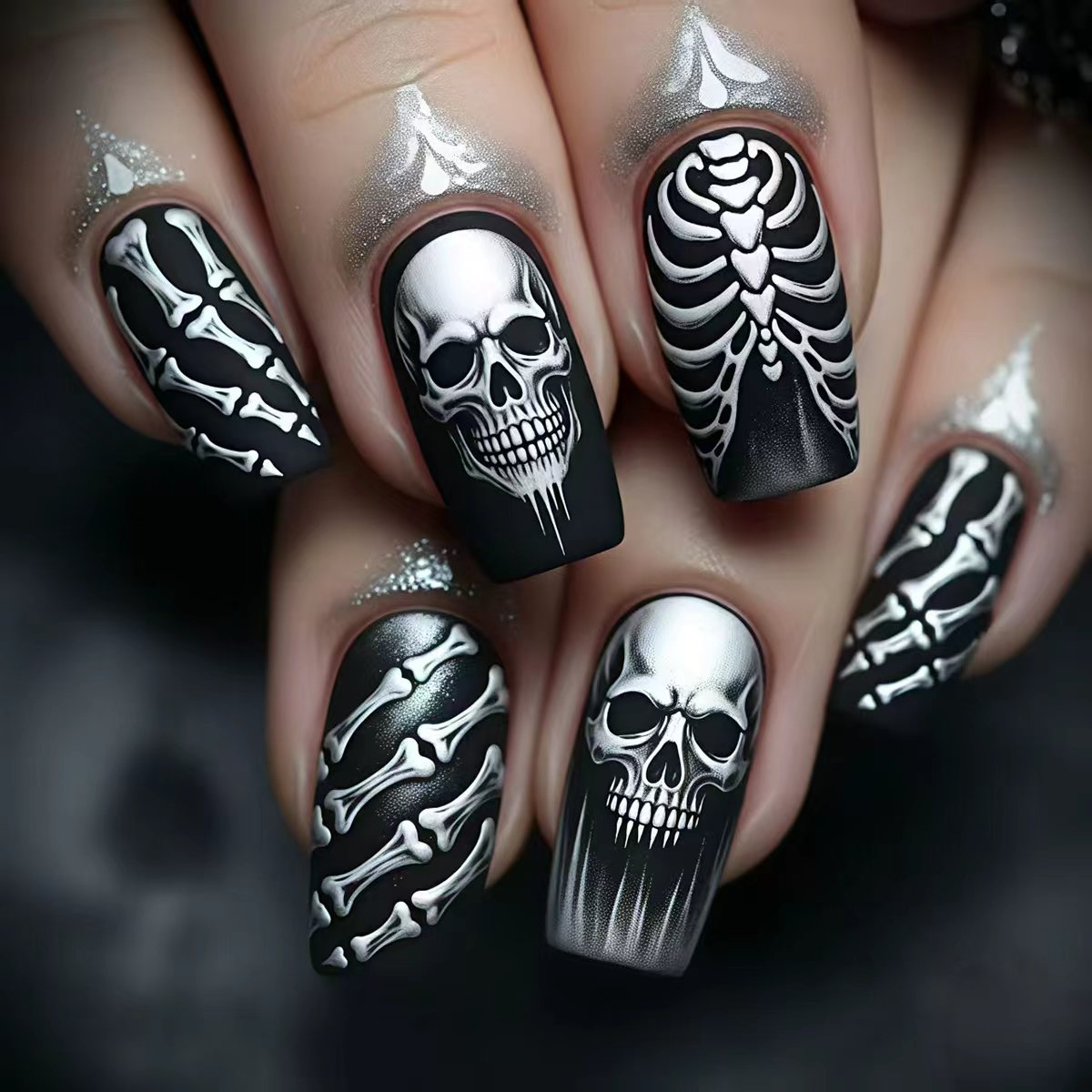 Halloween Skull Gothic Press-On Nails | Available in Jelly | Glue-Free Application in Minutes for Parties and Nights Out
