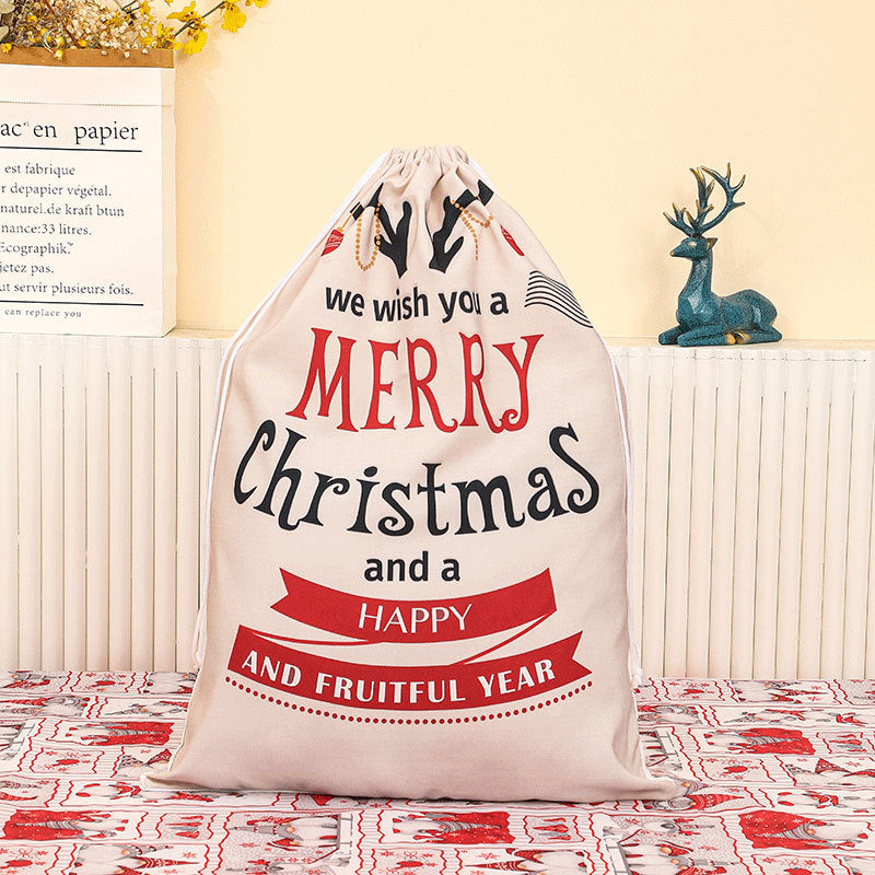 Christmas Gift Sack with Merry Lettering | Drawstring Top and a Sturdy Fabric Build | Reusable Wrap and Storage, 3 Designs